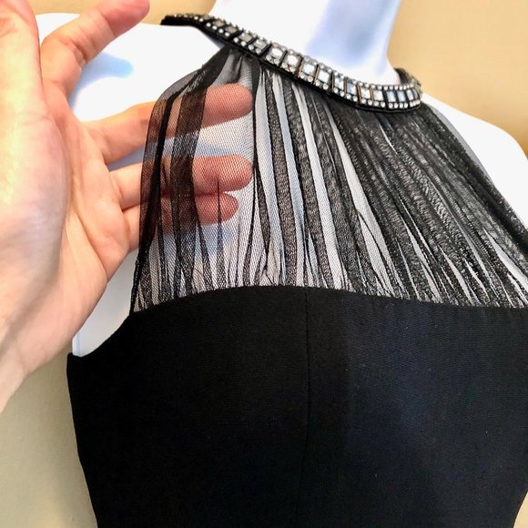 JONES NEWYORK⚡️Mesh Trim Rhinestone Halter Dress_4 - Picture 3 of 9